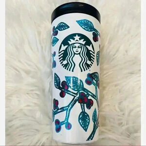 Starbucks Tumbler White Red Cherry Green Leaves